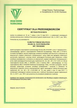 Klimat24 Tomasz Wojtecki certyfikat UDT